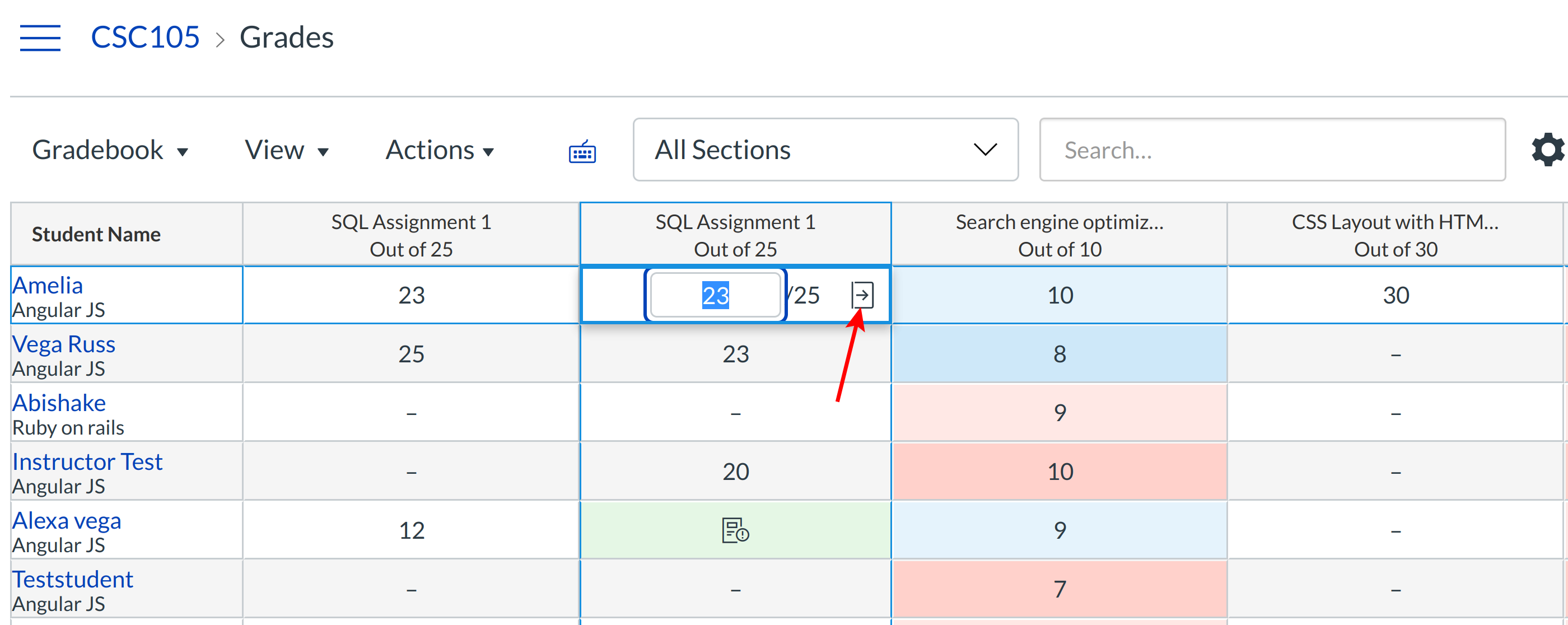 Open Assignment Drop-down Menu